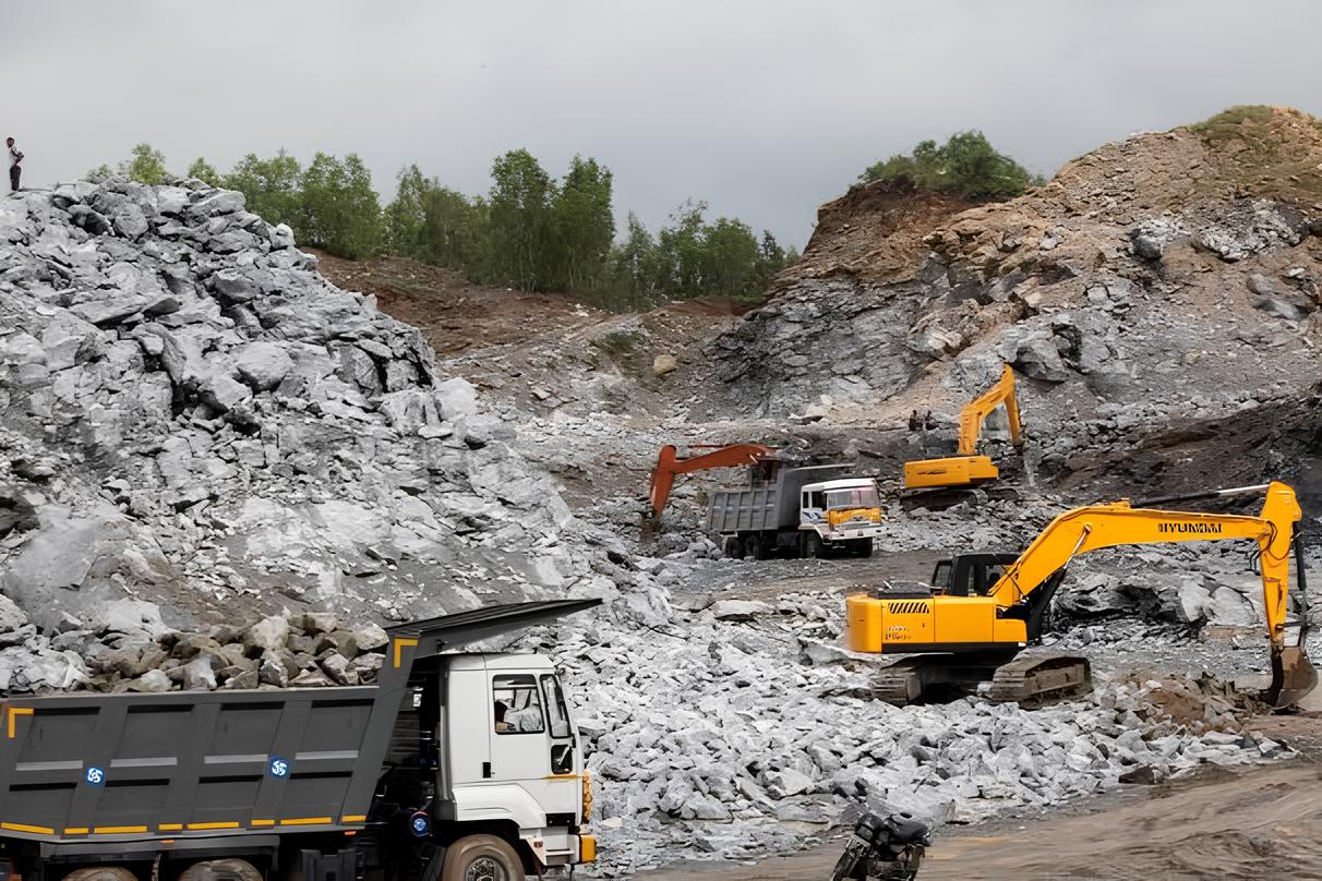 Close-up of mining machinery in operation